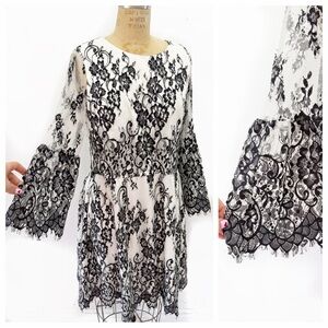 Eliza J Black and White Lace Long Sleeve Dress